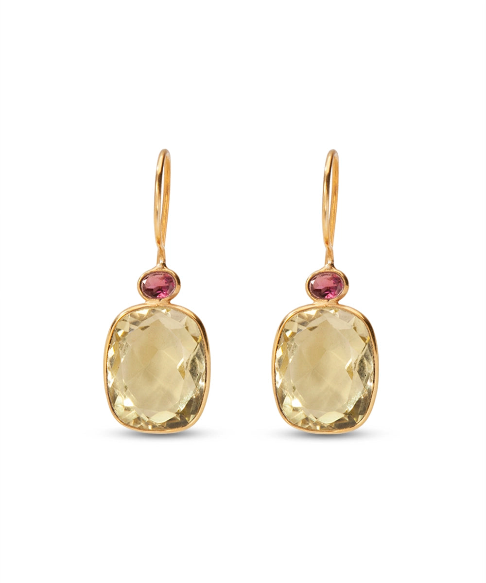 Silver Gold Plated Lemon Quartz Dangle Earrings