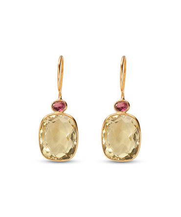Silver Gold Plated Lemon Quartz Dangle Earrings