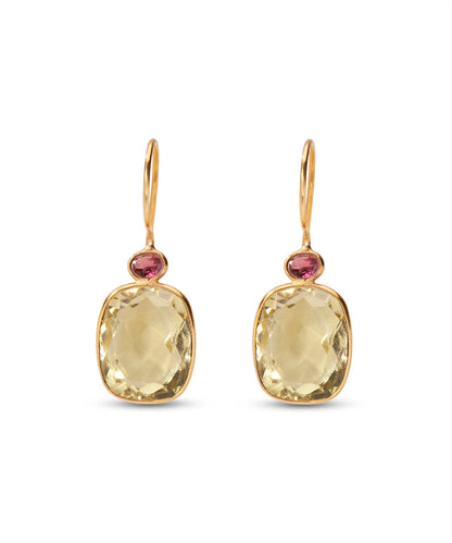 Silver Gold Plated Lemon Quartz Dangle Earrings