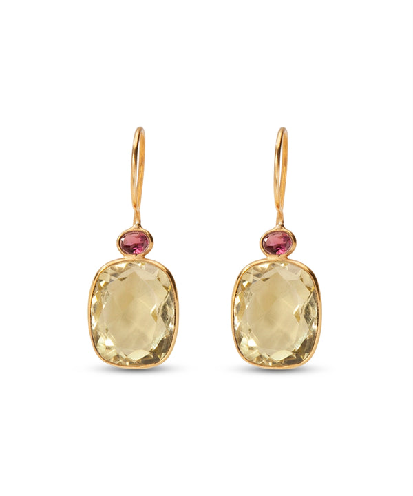 Silver Gold Plated Lemon Quartz Dangle Earrings