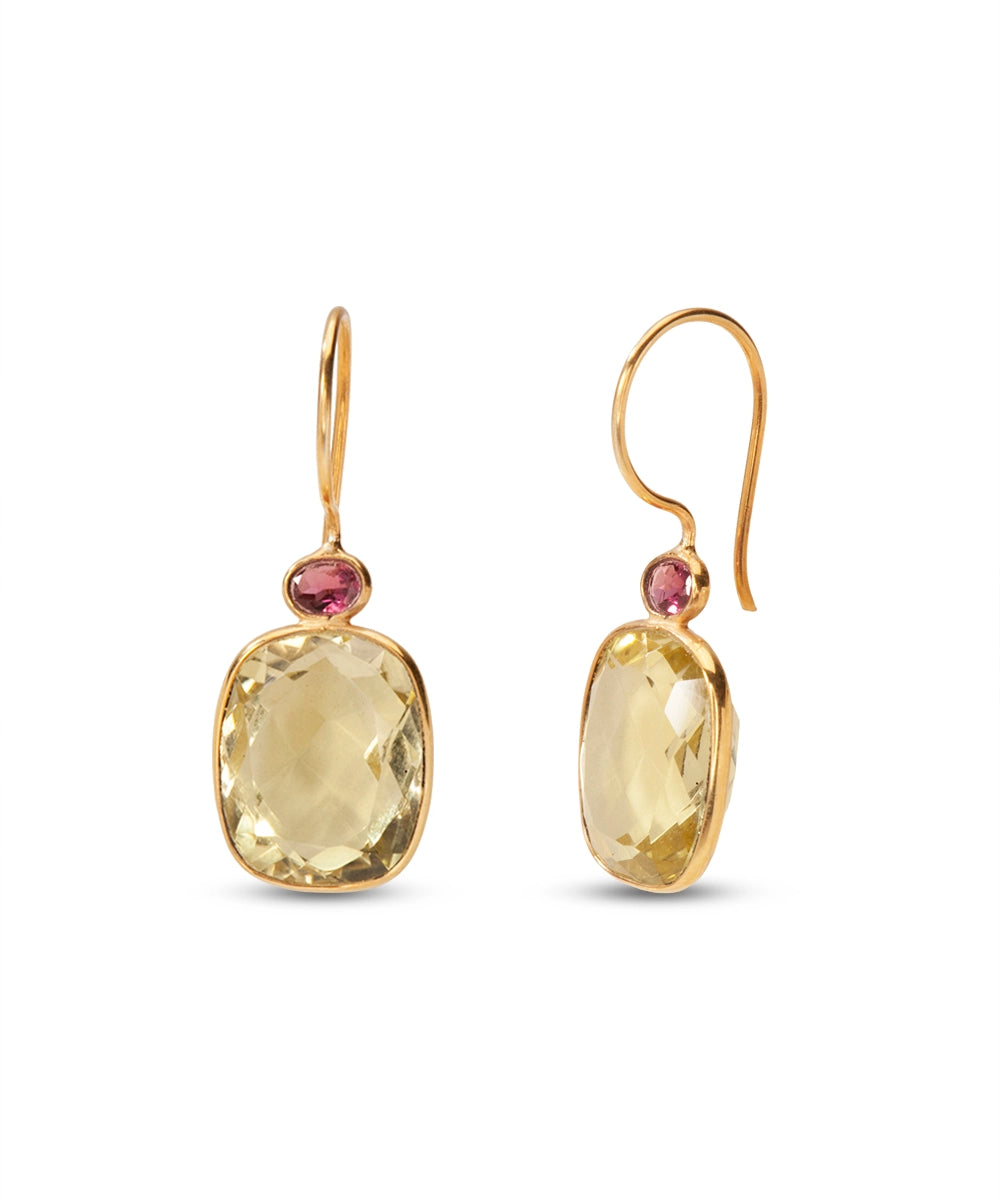 Silver Gold Plated Lemon Quartz Dangle Earrings