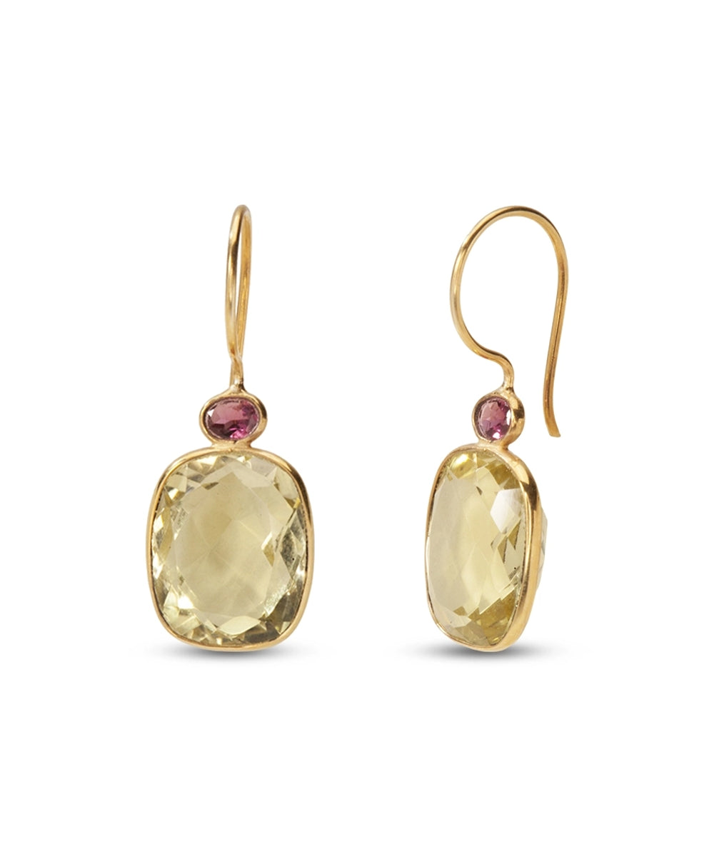 Silver Gold Plated Lemon Quartz Dangle Earrings