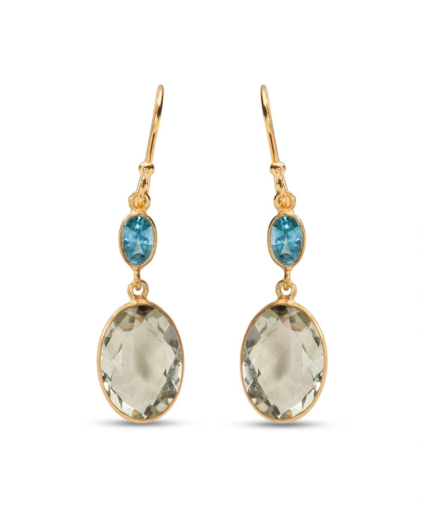 Silver Gold Plated Seafoam and Sky Drop Earrings