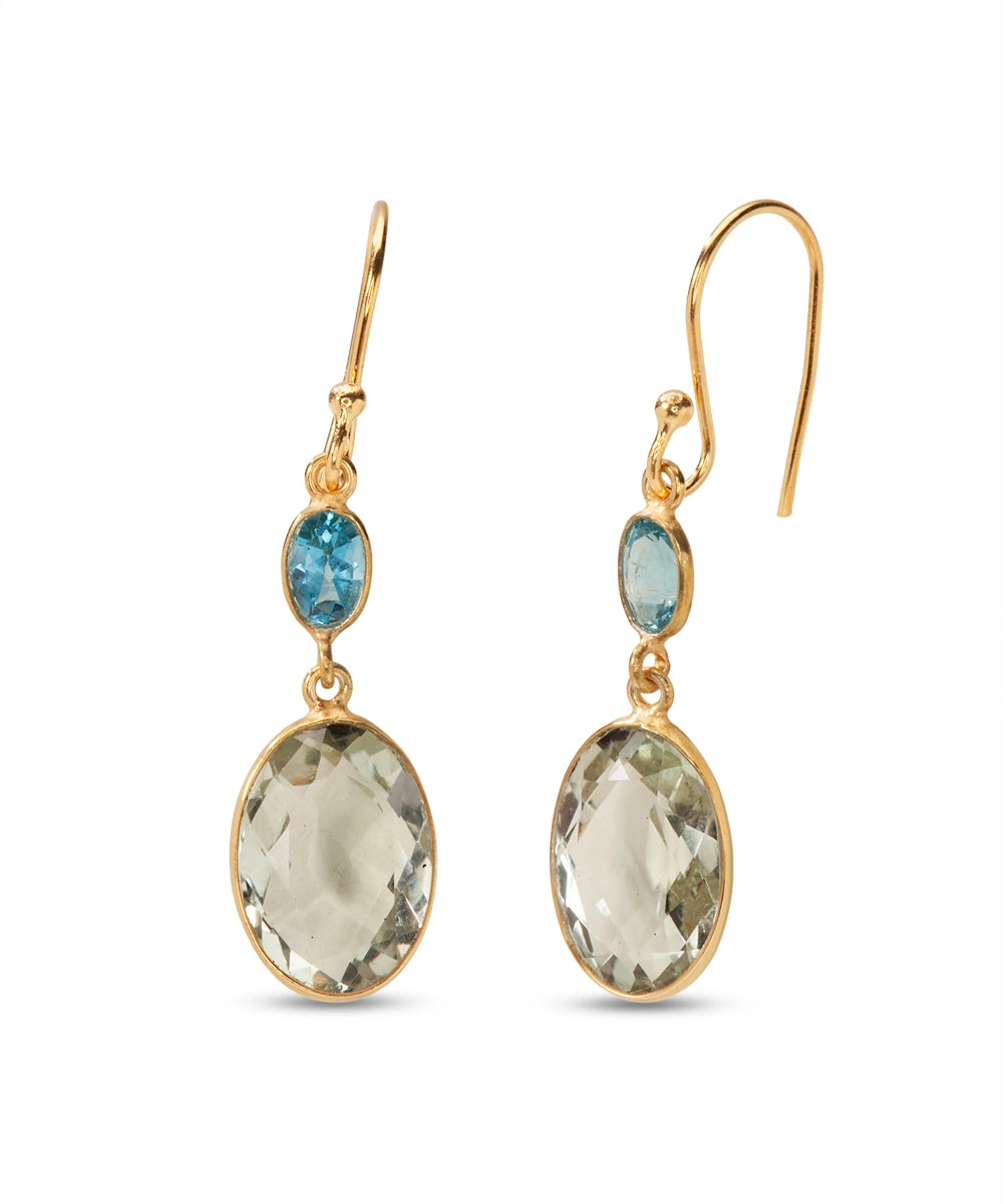 Silver Gold Plated Seafoam and Sky Drop Earrings