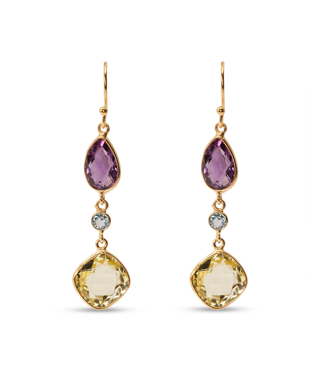 Silver Gold Plated Colorful Gemstone Earrings