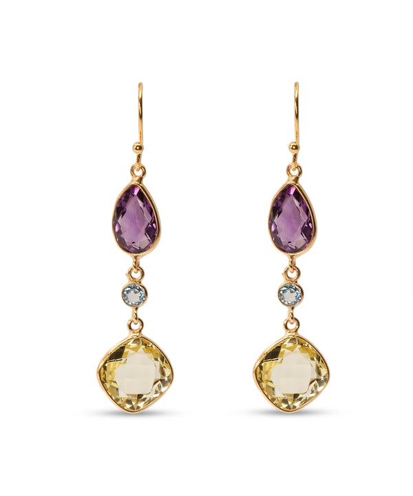 Silver Gold Plated Colorful Gemstone Earrings