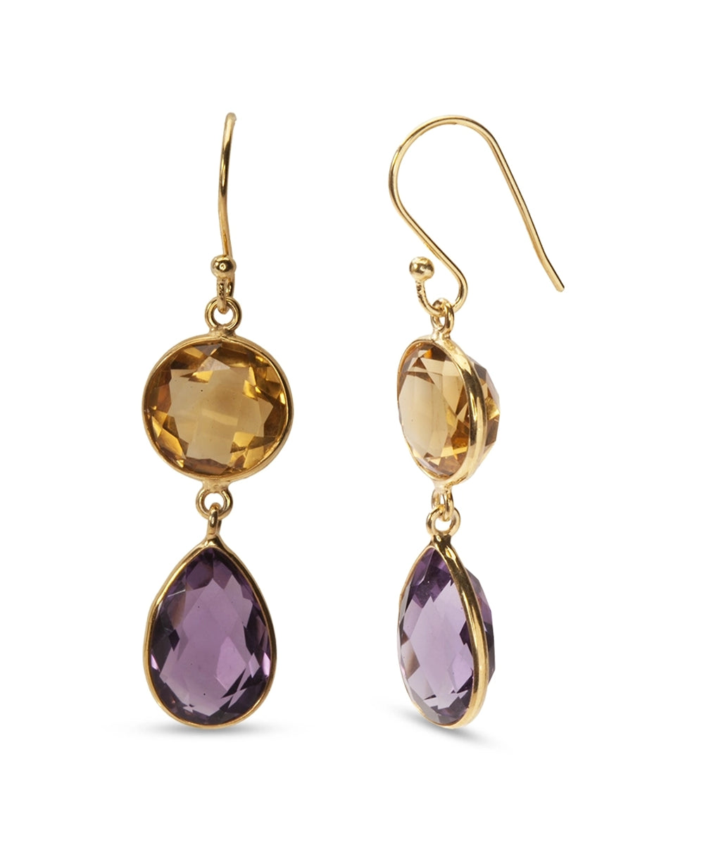 Silver Gold Plated Amethyst and Citrine Drop Earrings