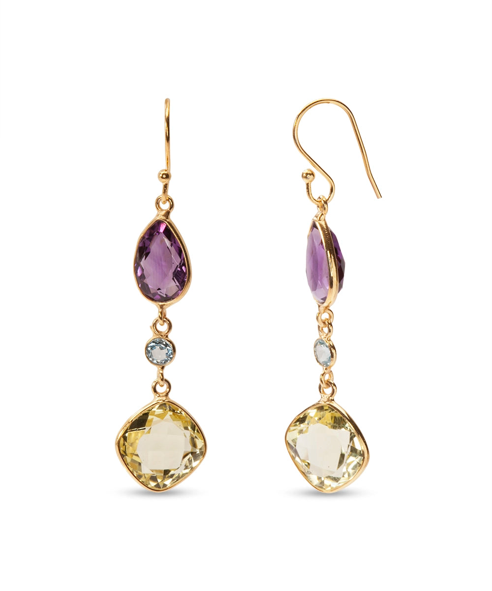 Silver Gold Plated Colorful Gemstone Earrings