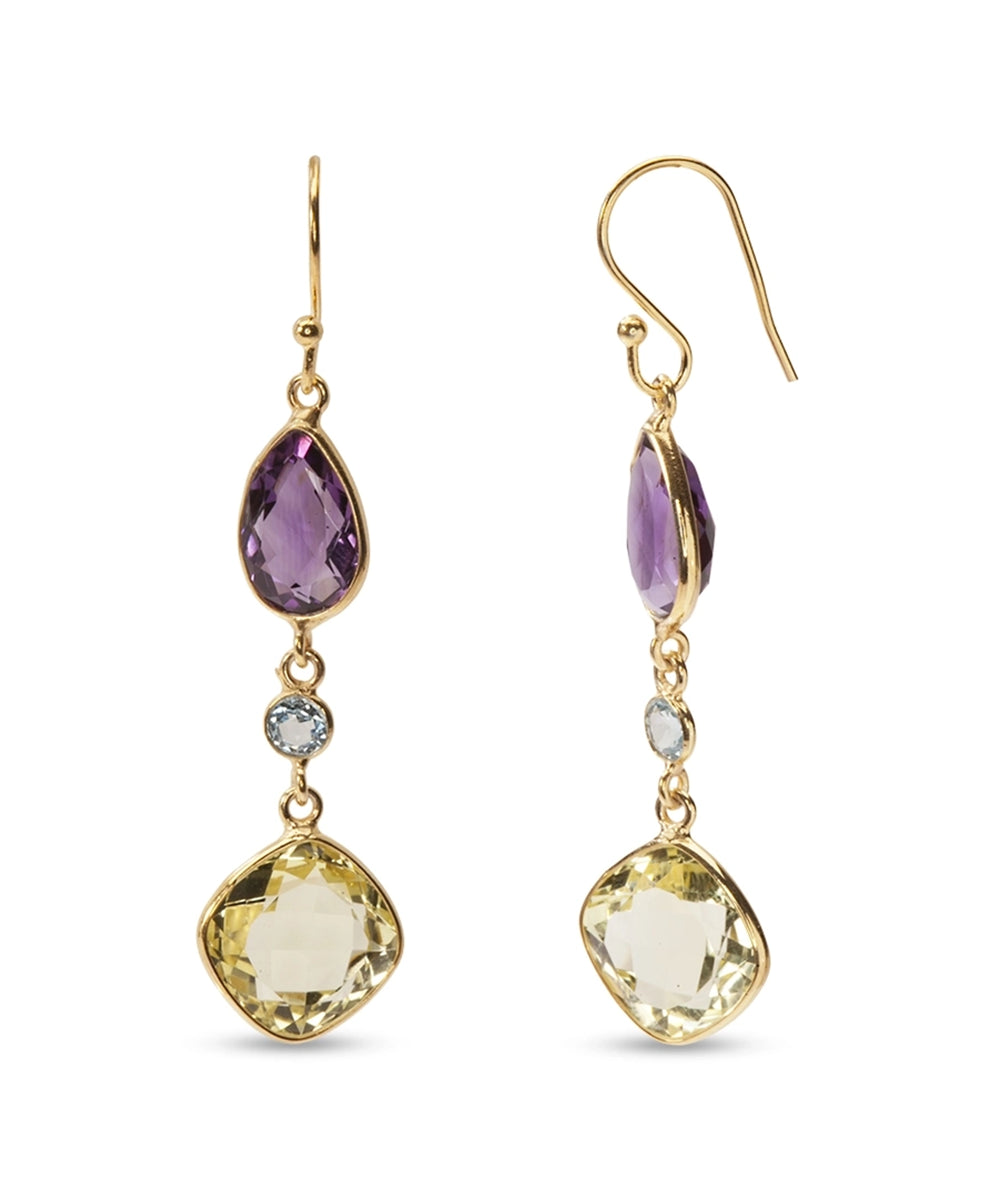 Silver Gold Plated Colorful Gemstone Earrings