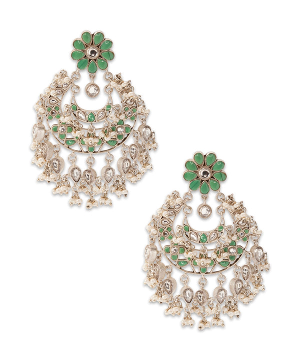 Silver Bohemian Mint Green Kundan Chandbali