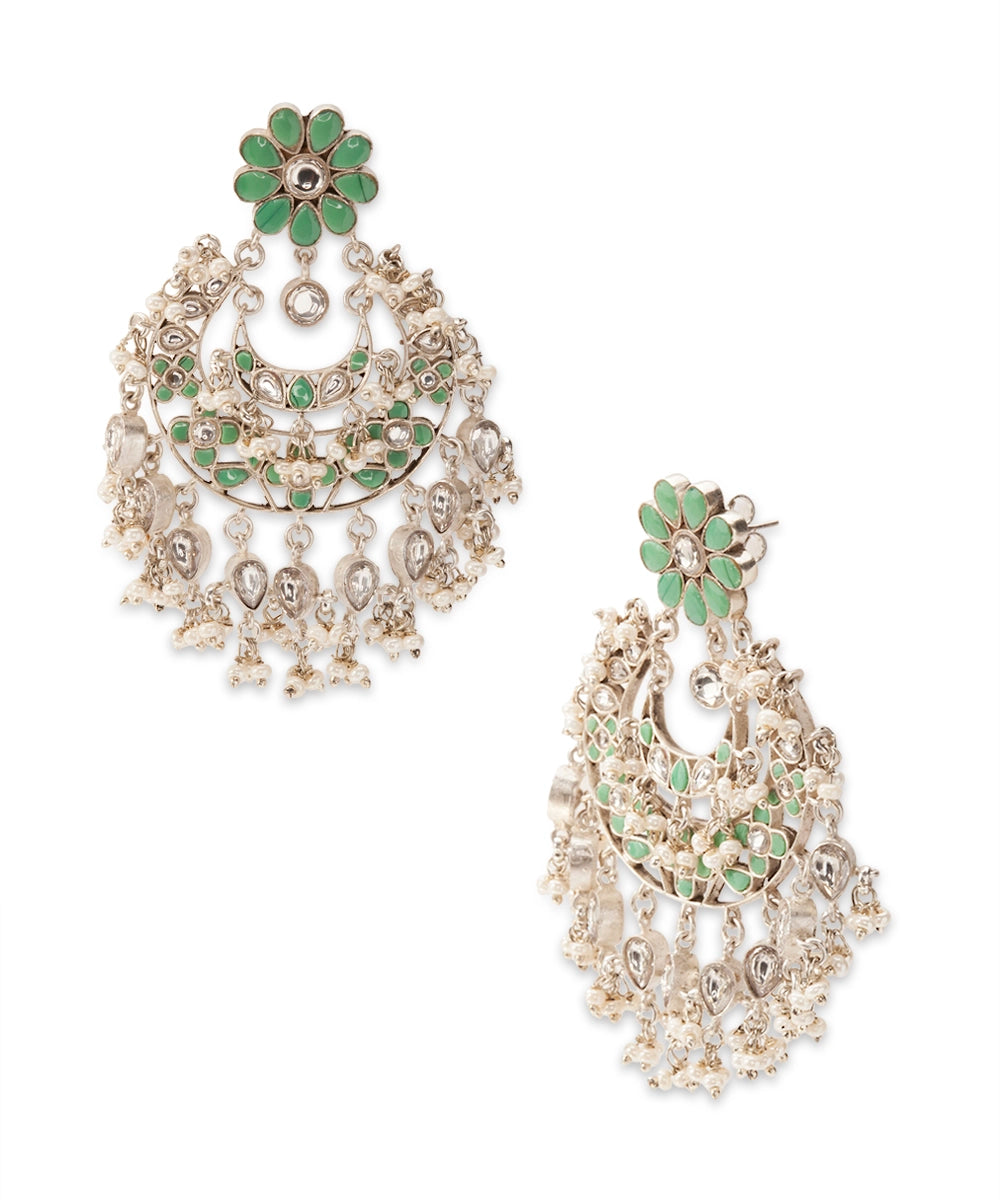 Silver Bohemian Mint Green Kundan Chandbali