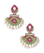 Silver Pink And Mint Fan Shaped Earrings