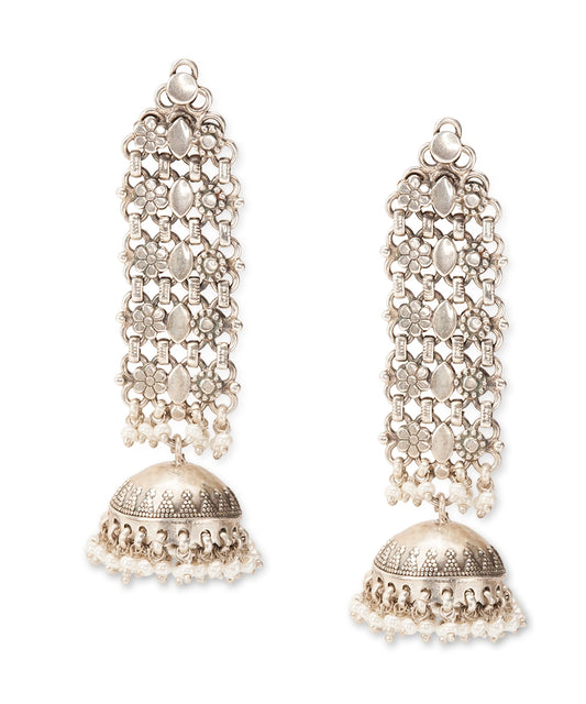 Silver Oxidized Temple Jhumka Earrings