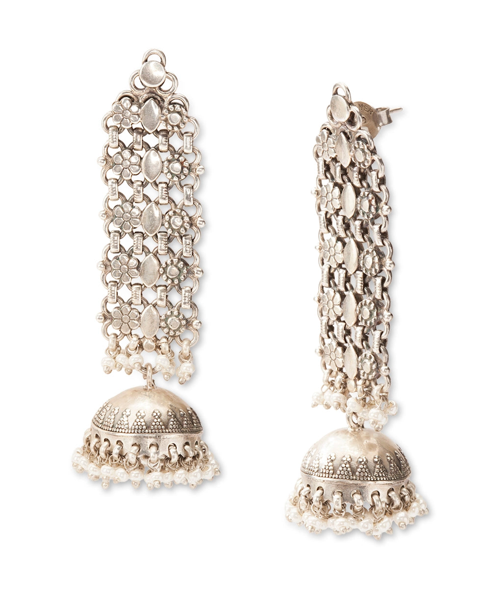 Silver Oxidized Temple Jhumka Earrings