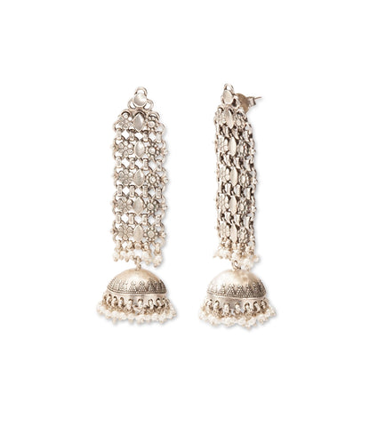 Silver Oxidized Temple Jhumka Earrings