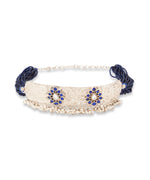 Silver Bohemian Statement Choker with Navy Bead Strands