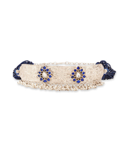 Silver Bohemian Statement Choker with Navy Bead Strands
