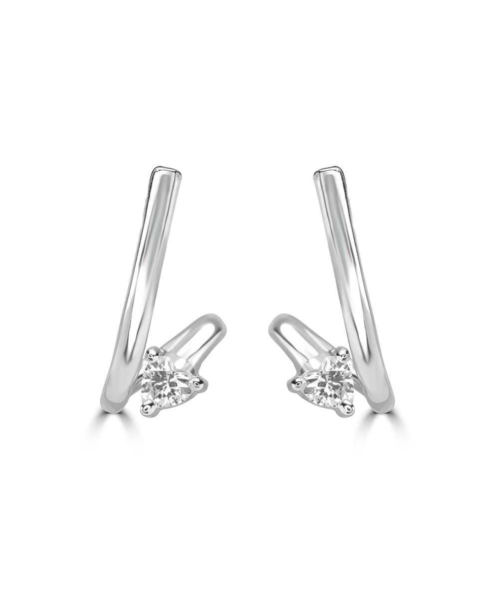 Silver U-Curve Heart Accent Earrings