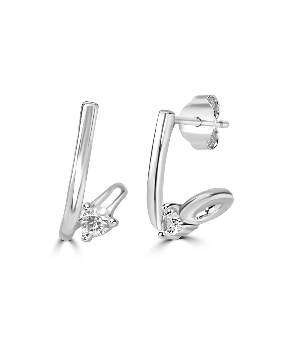Silver U-Curve Heart Accent Earrings