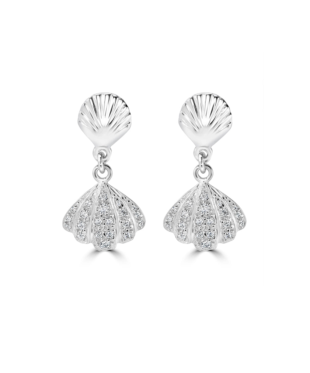 Silver Two-Piece Textured Shell Drop Earrings