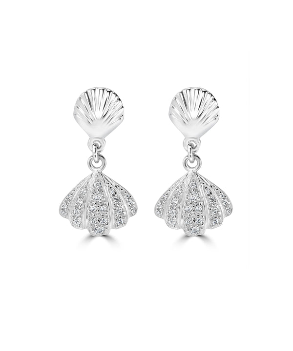 Silver Two-Piece Textured Shell Drop Earrings