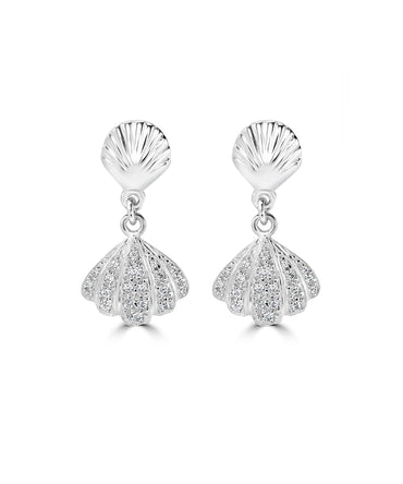 Silver Two-Piece Textured Shell Drop Earrings