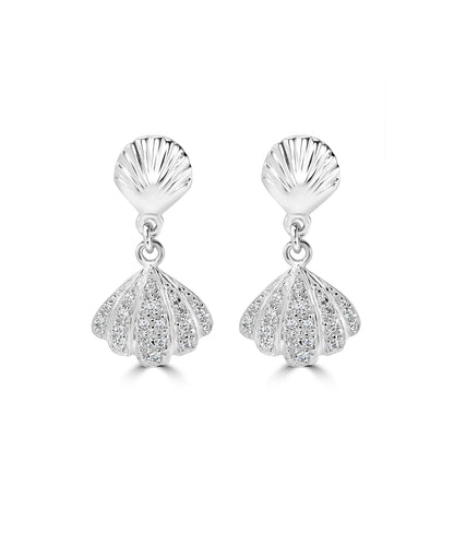 Silver Two-Piece Textured Shell Drop Earrings