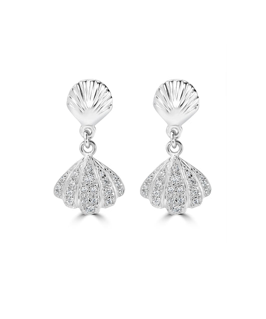 Silver Two-Piece Textured Shell Drop Earrings