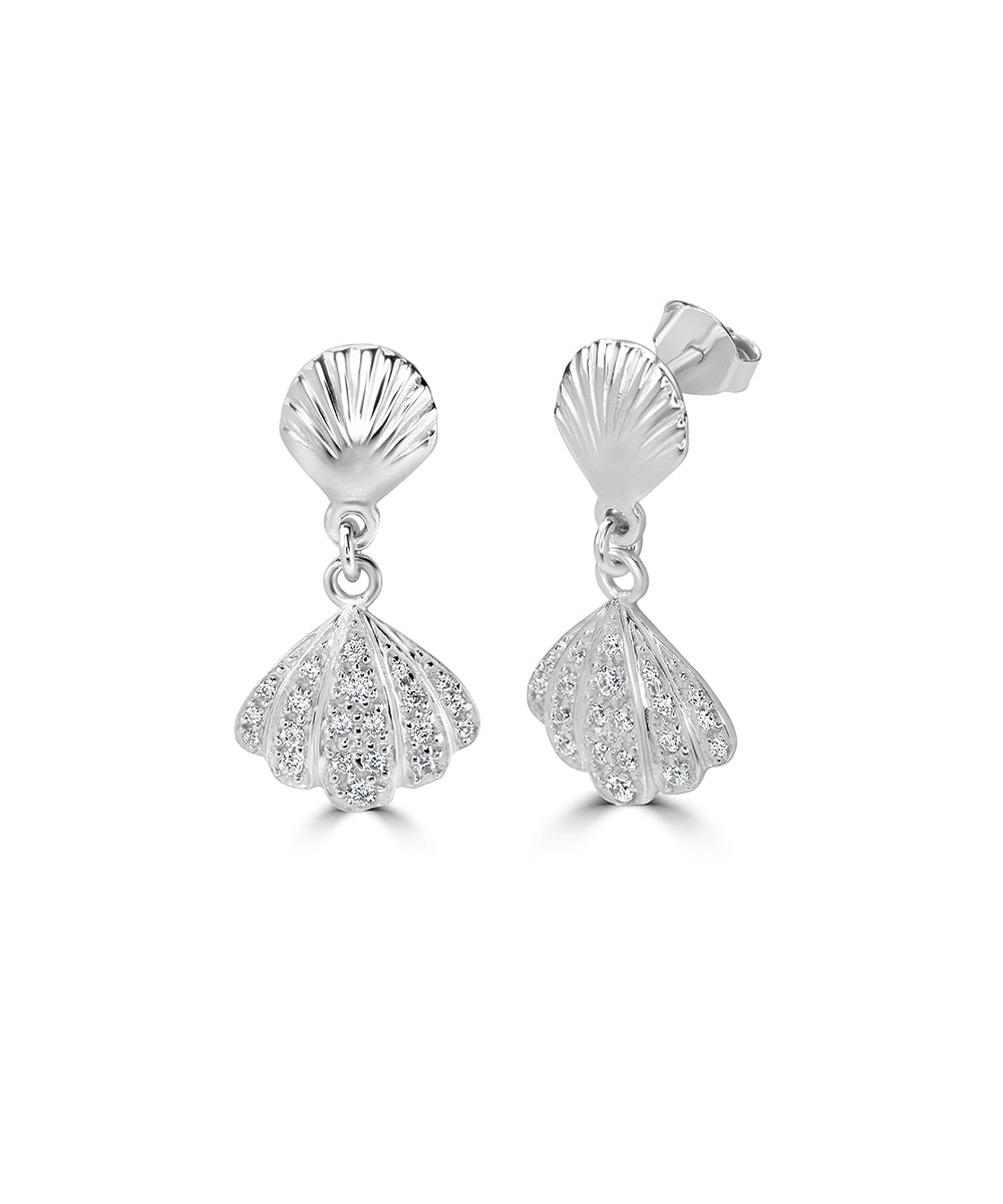 Silver Two-Piece Textured Shell Drop Earrings