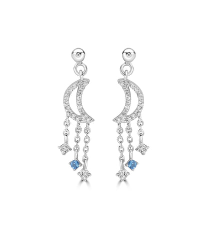 Silver Dainty Moon and Triple Chain Earrings