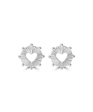 Silver Grooved Halo Heart Statement Studs