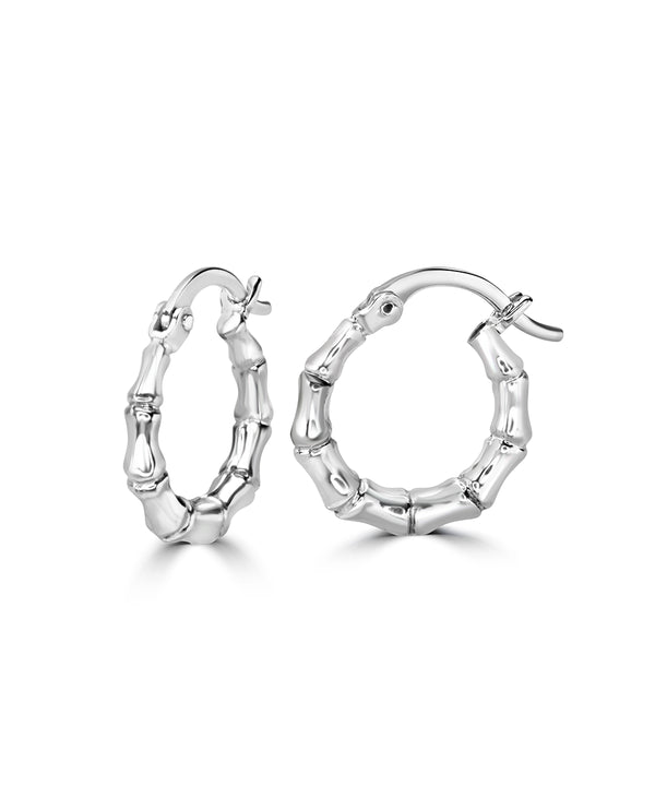 Silver Bamboo Textured Hoop Earrings