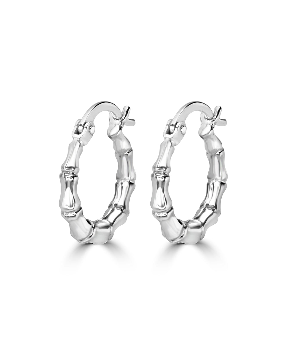 Silver Bamboo Textured Hoop Earrings