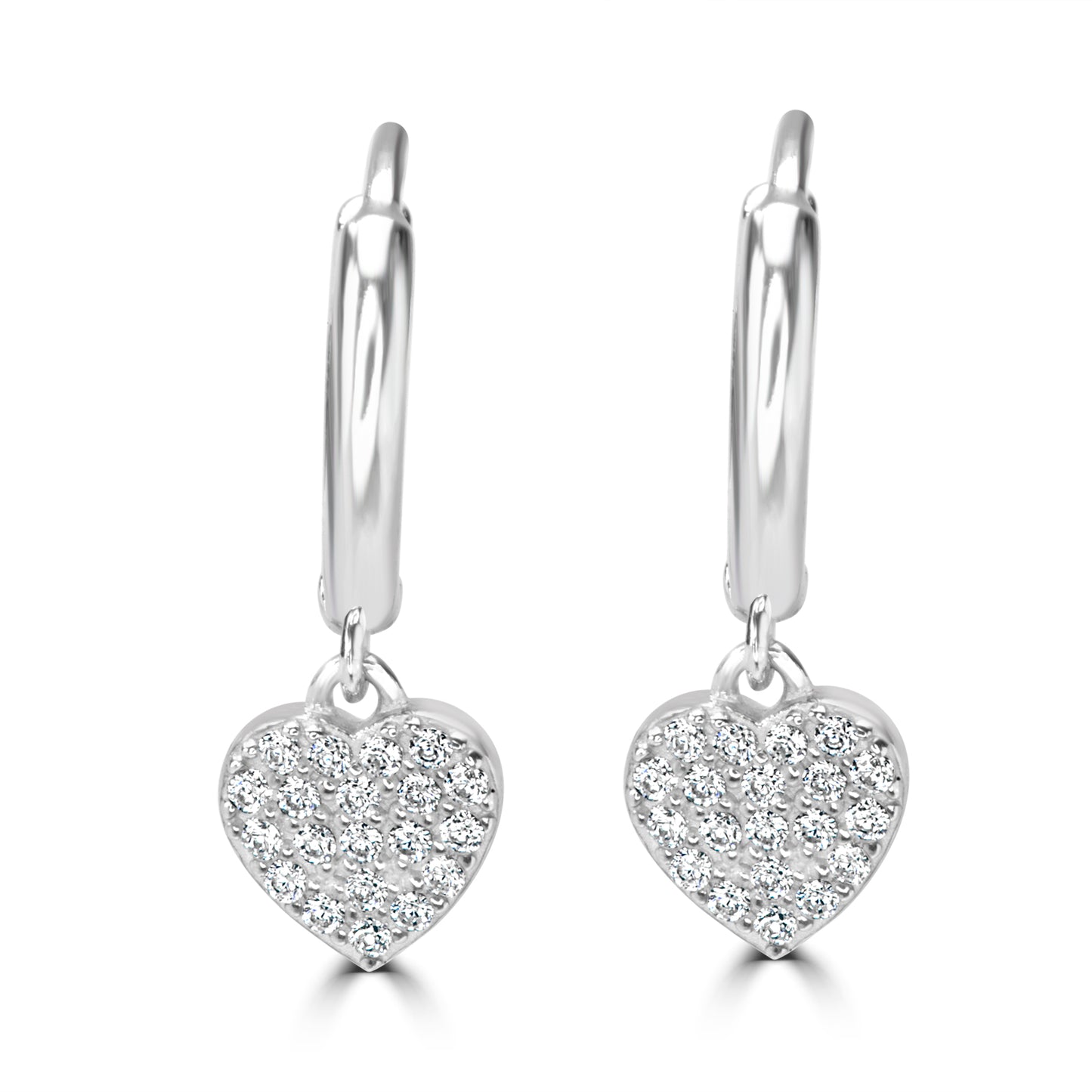 Silver Sparkling Heart Hoop Earrings