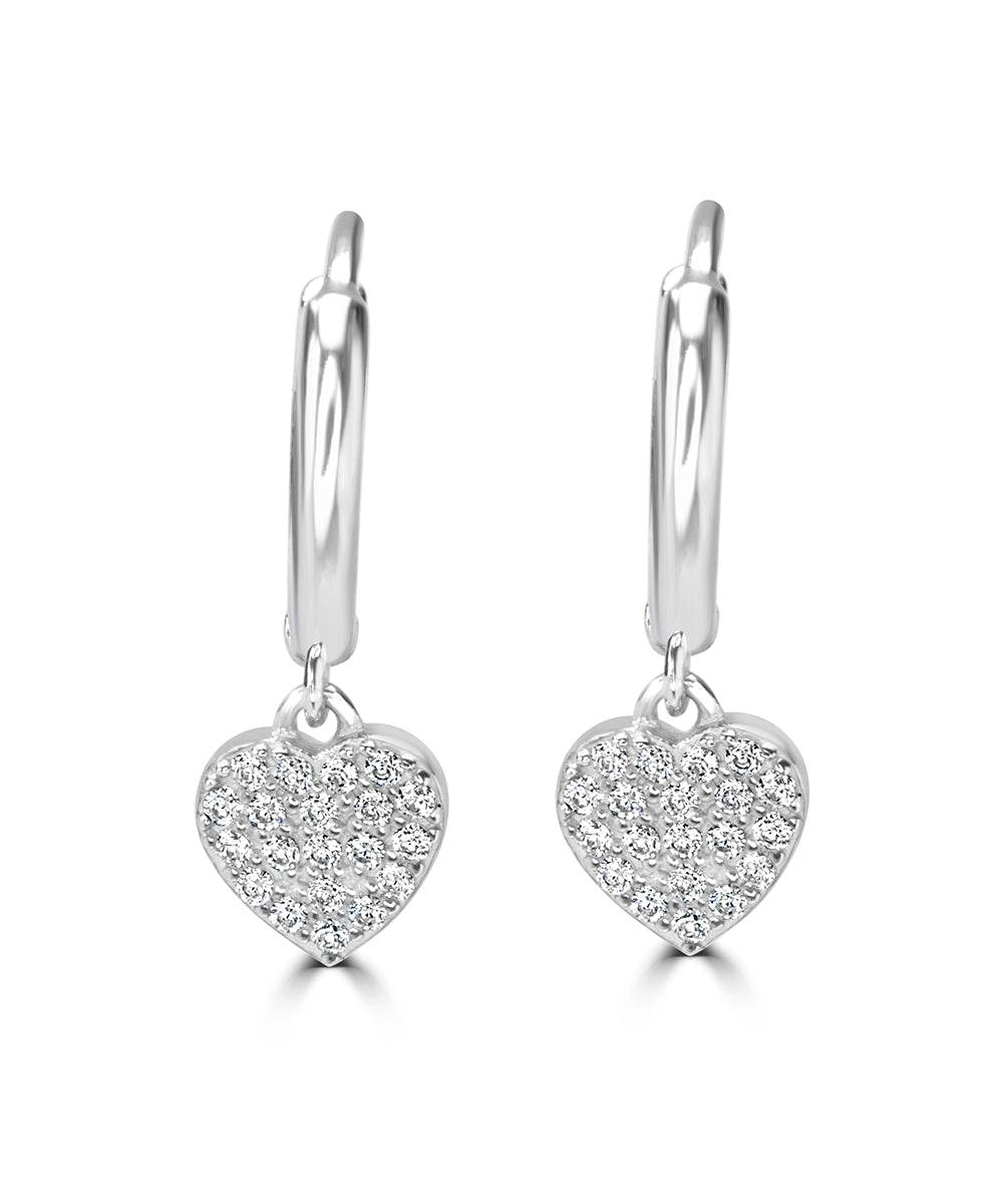 Silver Sparkling Heart Hoop Earrings