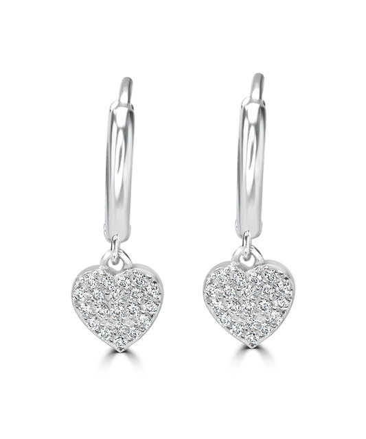 Silver Sparkling Heart Hoop Earrings