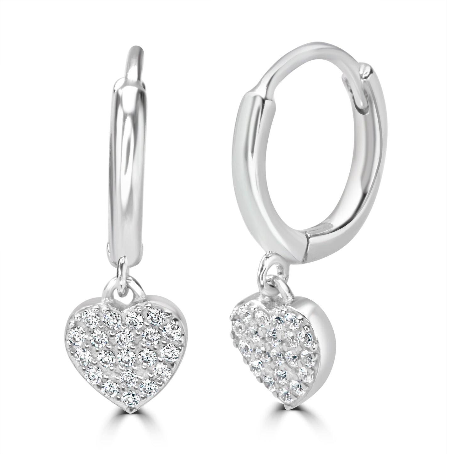 Silver Sparkling Heart Hoop Earrings