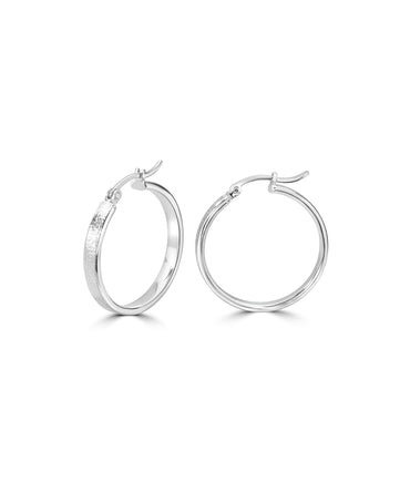 Silver Wide Sparkle-Cut Hoop Earrings