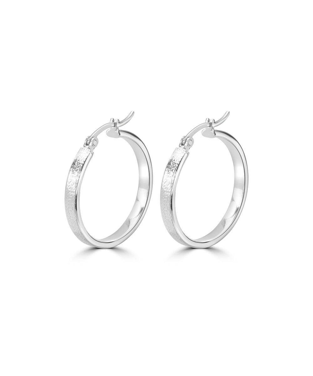 Silver Wide Sparkle-Cut Hoop Earrings