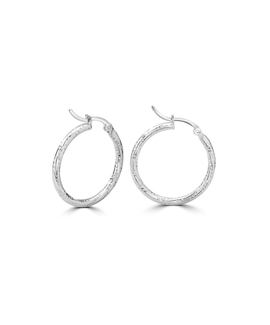 Silver Sparkle Texture Classic Hoop Earrings