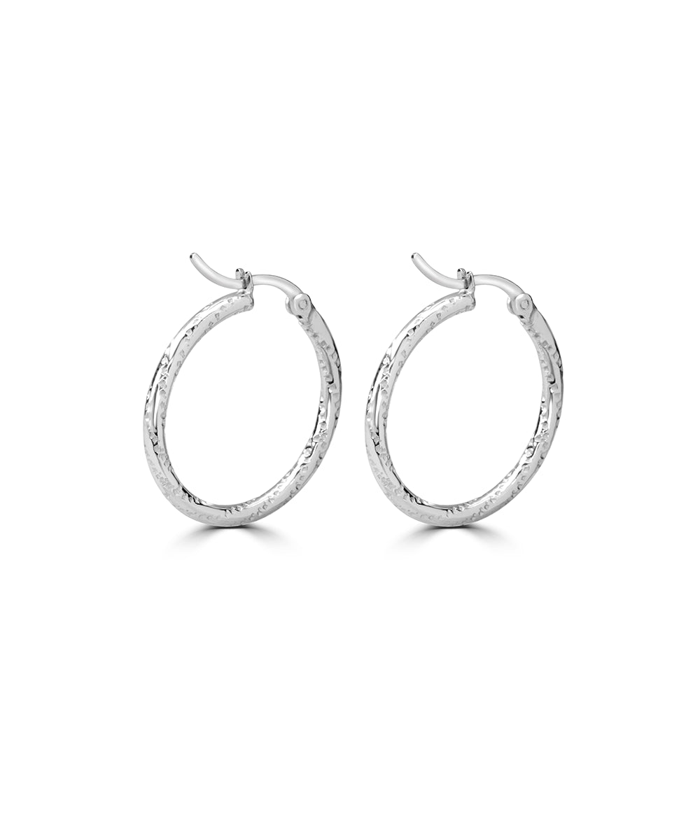 Silver Sparkle Texture Classic Hoop Earrings