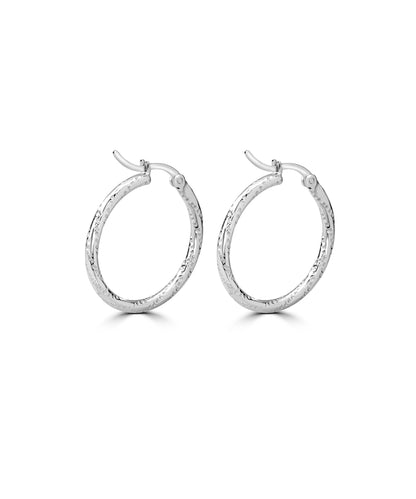 Silver Sparkle Texture Classic Hoop Earrings