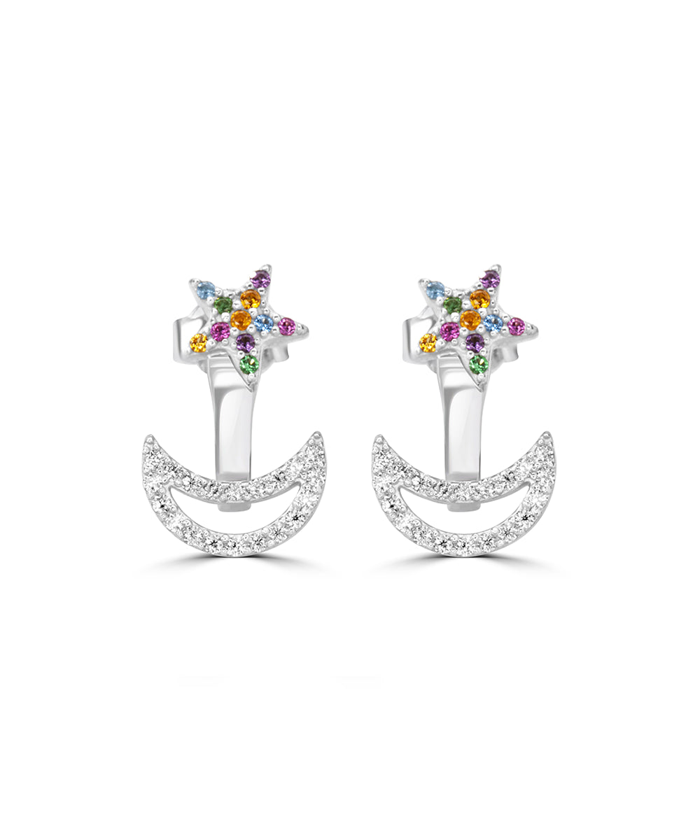 Silver Celestial Rainbow Jacket Earrings