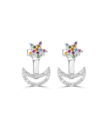 Silver Celestial Rainbow Jacket Earrings