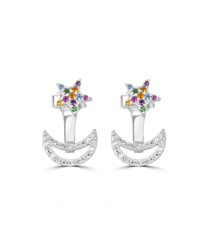 Silver Celestial Rainbow Jacket Earrings