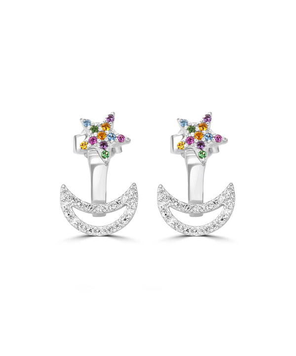 Silver Celestial Rainbow Jacket Earrings