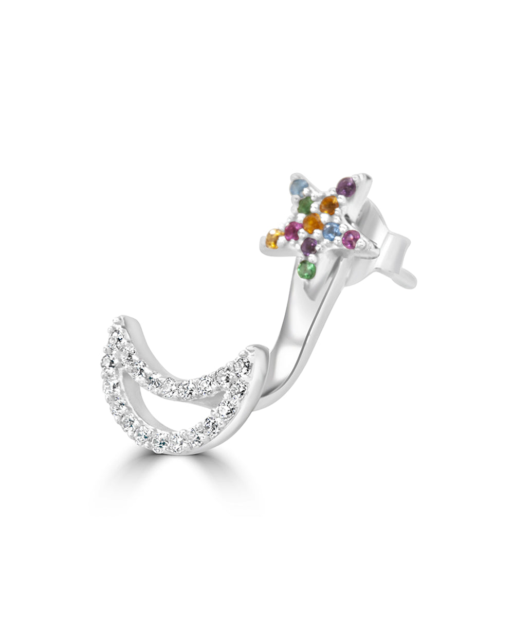 Silver Celestial Rainbow Jacket Earrings