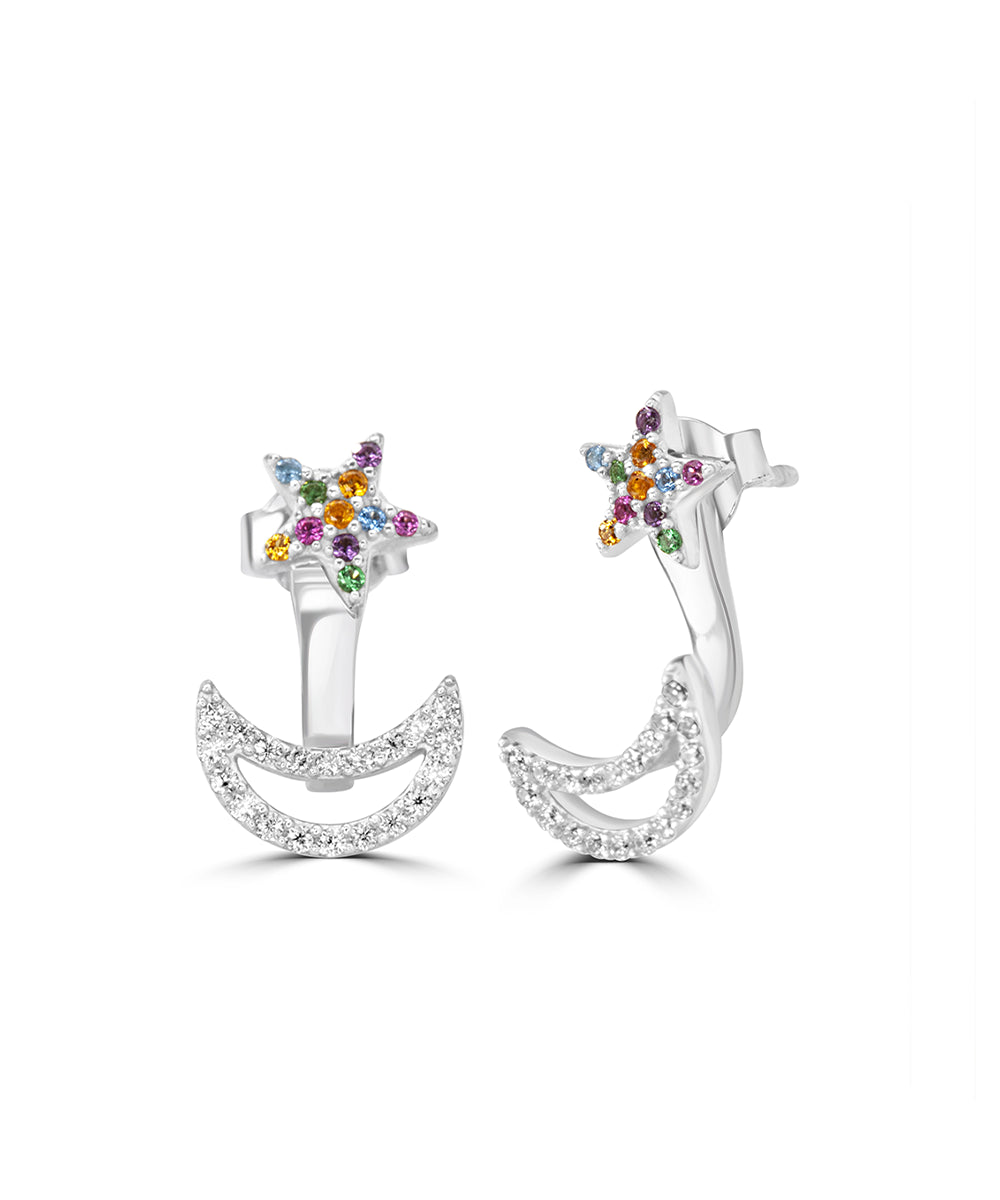 Silver Celestial Rainbow Jacket Earrings
