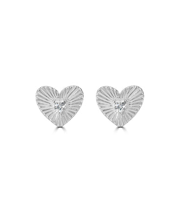 Silver Textured Sunburst Heart Stud Earrings