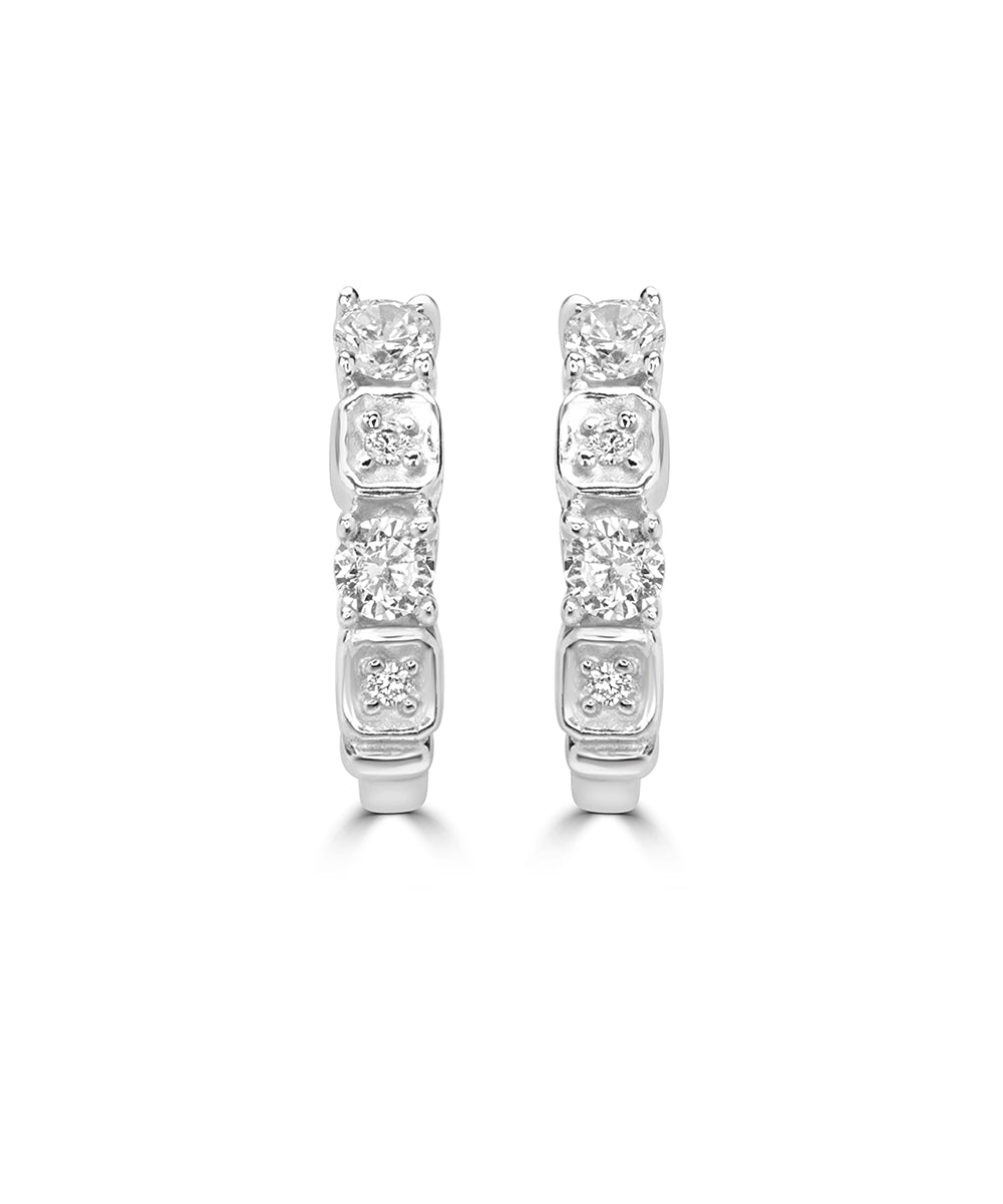 Silver Pave Cushion-Cut Huggie Hoops